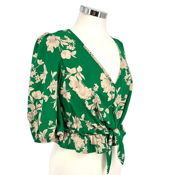 Sienna Sky Floral Wrap V-Neck Blouse Green Biege Size Small - Picture 4 of 10